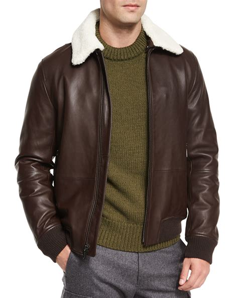 michael kors leather jacket with faux shearling collar|michael kors leather jacket men.